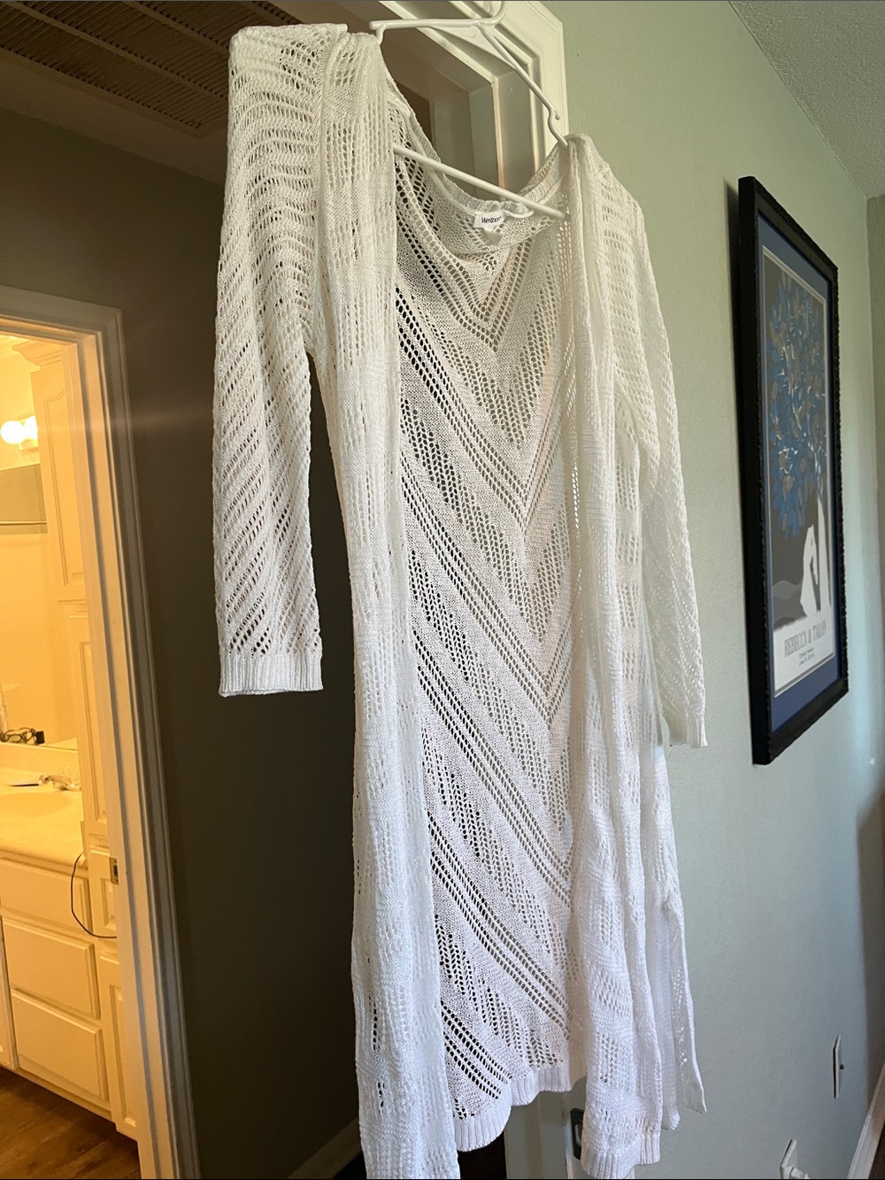 Westport White Open-Knit Long Cardigan